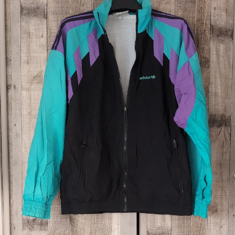 Adidas Retro Black and Teal Jacket with Purple Accents